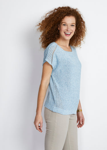 Pull fin ajouré manches courtes Bleu