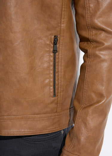 Blouson simili cuir zippé style motard Camel