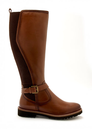 Bottes cavalières en cuir, talon plat Marron