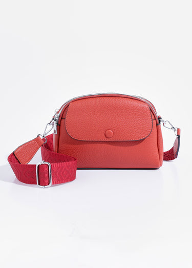 Sac simili cuir grainé et bandoulière Rouge