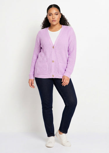 Gilet long boutonné brillant manches longues Lilas