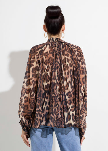 Chemisier léopard et manches bouffantes Leopard