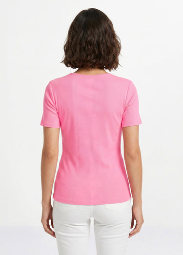 T-shirt coton côtelé col rond Rose