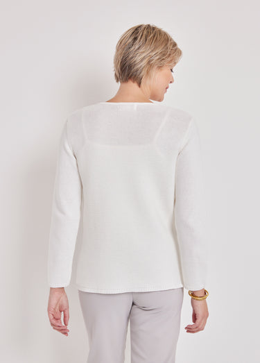 Pull manches longues mailles fantaisie Blanc