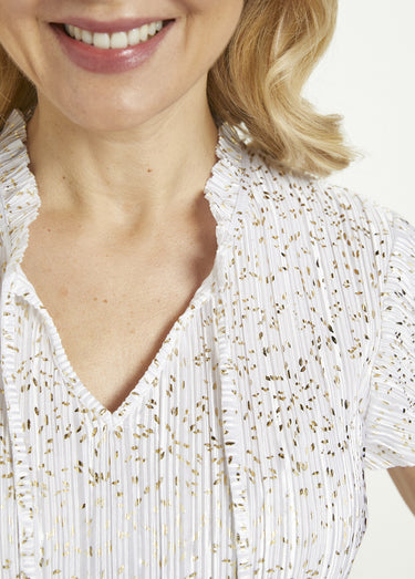T-shirt long imprimé doré manches courtes Blanc