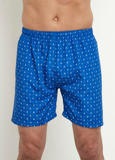 Caleçon de bain micro motif ancres Bleu Roi