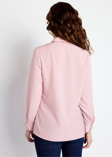 Chemisier uni boutonné long strass col chemise Rose