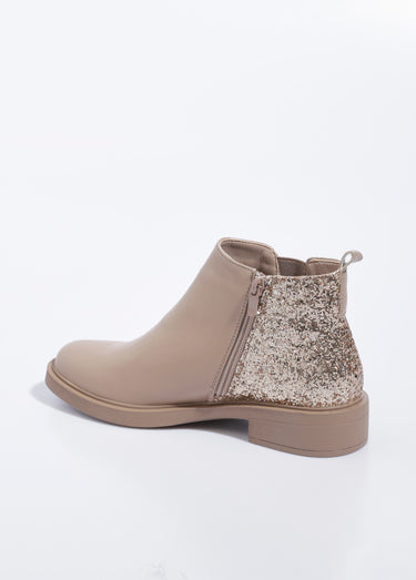 Boots Chelsea, détail paillettes talon Beige