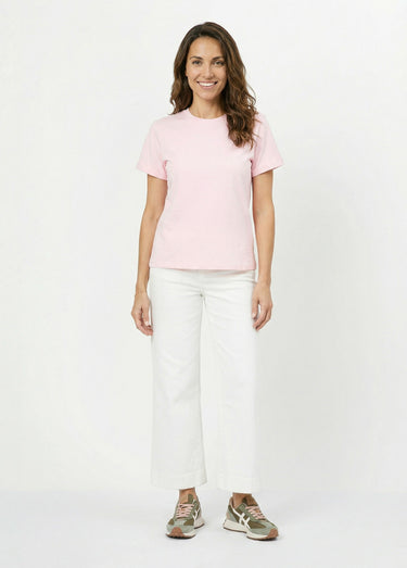 T-shirt col rond avec épaule boutonnée Rose Clair
