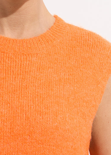 Pull sans manches en maille avec laine Orange Vif