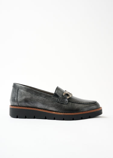 Mocassins grande largeur cuir chaîne à maillons Argent