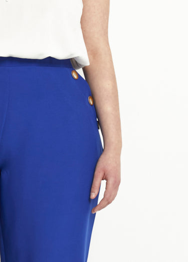 Pantalon large uni taille semi-élastiquée Bleu