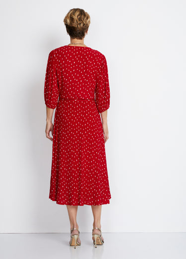 Robe mi longue cache-coeur pois Rouge/Blanc