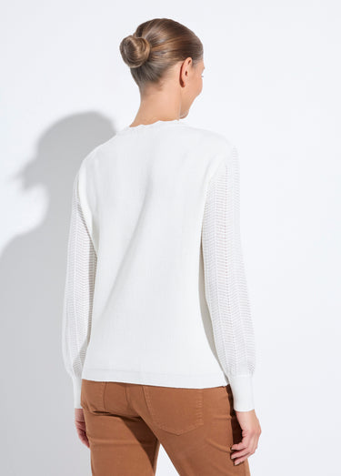 Pull doux col rond manches longues blousantes Ecru