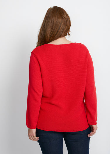 Pull manches longues mailles fantaisie Rouge