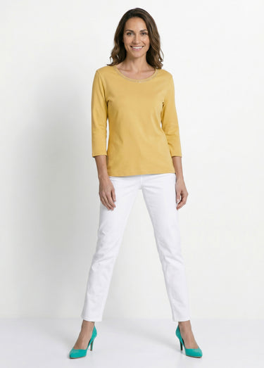 Tee-shirt manches 3/4 fantaisie cloutée Jaune