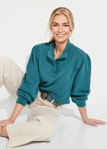 Pull chaud col montant boutonné Vert