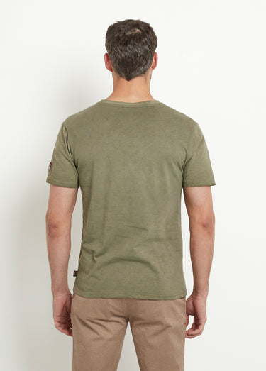 T-shirt col rond drapeau camouflage Olive