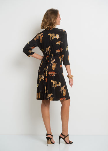 Robe fluide imprimé animalier col V Noir Imprime