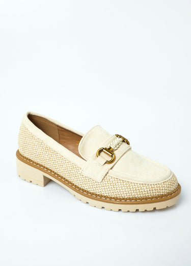 Mocassin bimatière effet natté et daim Beige