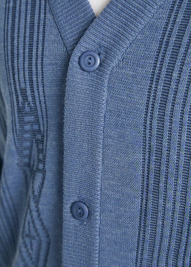 Gilet col V boutonné manches longues laine Chine Bleu