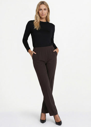 Pantalon droit taille semi-élastiquée Marron