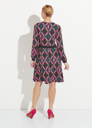 Robe évasée courte graphique col V Rose/Vert