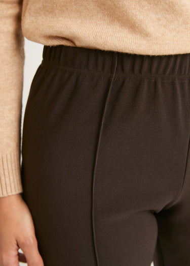 Pantalon droit taille élastiquée maille côtelée Marron
