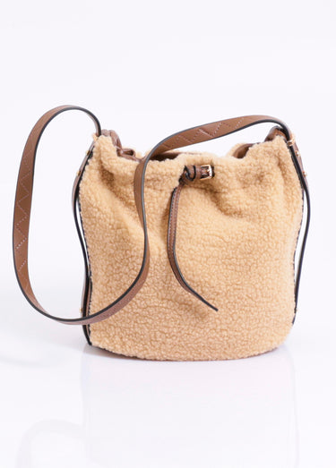 Sac seau type peau lainée, simili cuir Ecru