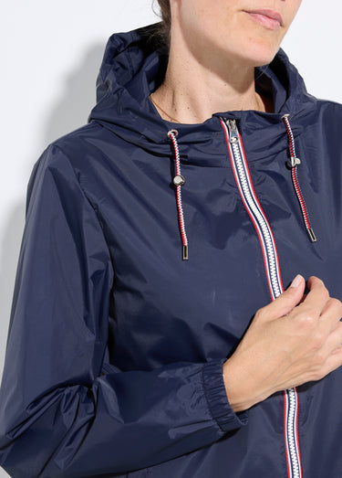 Coupe-vent déperlant à capuche, poches raglan Marine