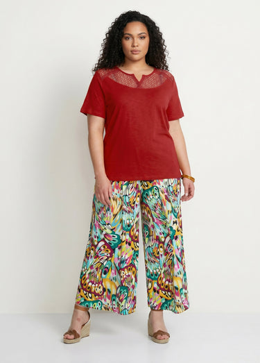 T-shirt coton maille flammée dentelle Tomette