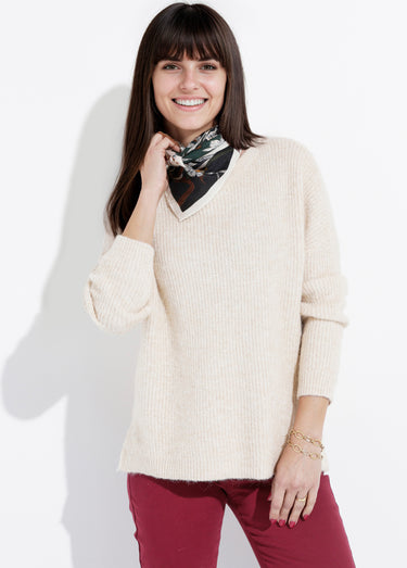 Pull maille mousseuse encolure bateau Beige