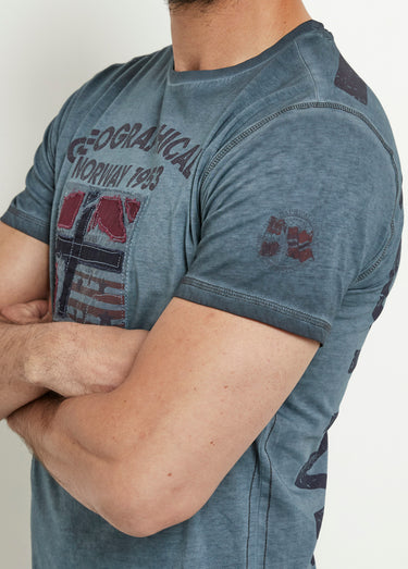 T-shirt col rond drapeau brodé Marine