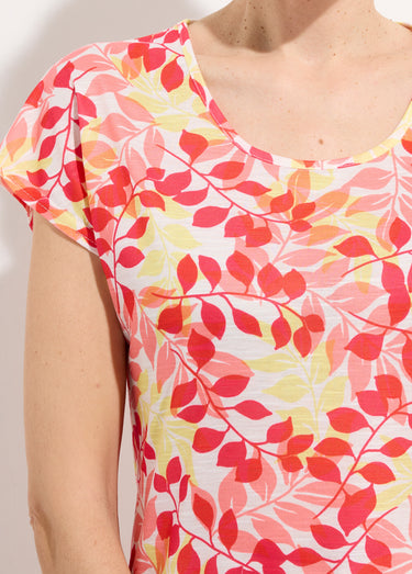 T-shirt manches courtes imprimé feuillage col rond Rouge/Jaune