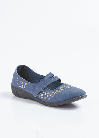 Ballerines scratchées confort en cuir Bleu