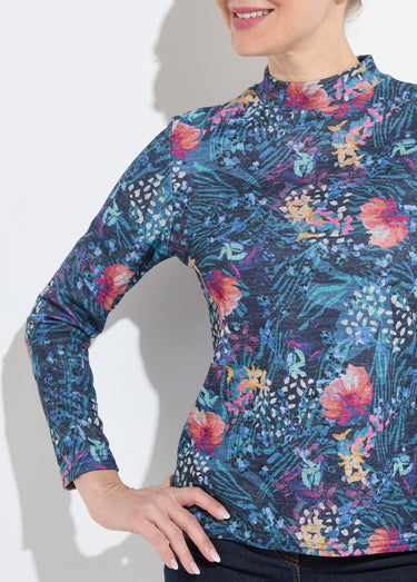 Sous-pull chaud court col montant Cassis/Bleu