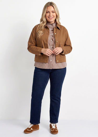 Veste courte en twill style paletot Marron