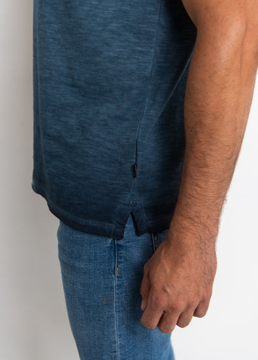 T-shirt col tunisien chiné avec motif Marine