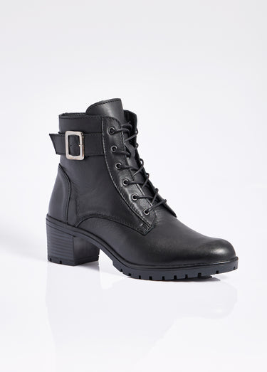 Boots lacées à talon semelle crantée Noir