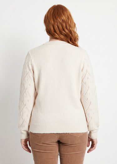 Pull doux ajouré perlé col montant Ecru