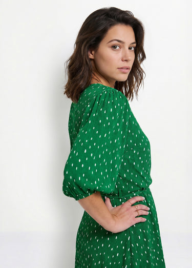 Robe courte cache-coeur imprimé pois Vert/Blanc