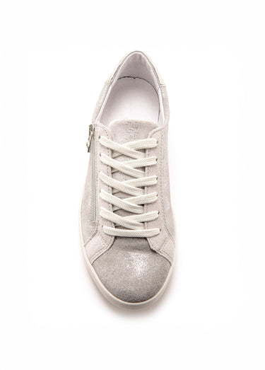 Baskets cuir lacets et zip, semelle confort Gris Argent