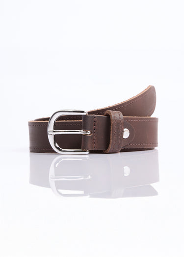 Ceinture casual chic cuir, bords francs Marron Fonce