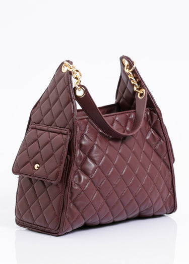 Sac à main chic matelassé détails métal Bordeaux