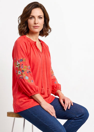 T-shirt long brodé manches 3/4 Capucine