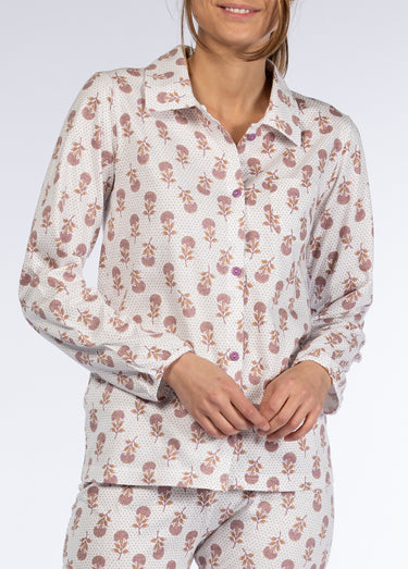 Pyjama long imprimé boutonné Violet