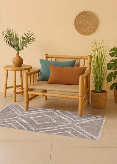 Tapis lirette motif ethnique, 110x60cm Naturel / Blanc