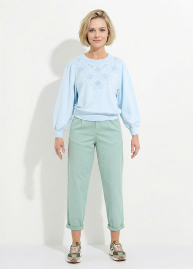Sweat molleton pur coton brodé ajouré Ciel