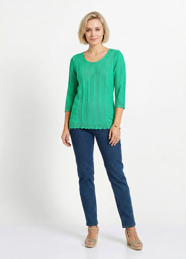 Pull court ajouré col rond Vert