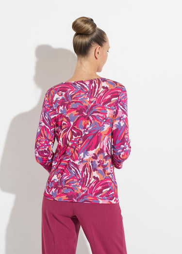 T-shirt col rond manches 3/4 imprimé Imprime Fuchsia